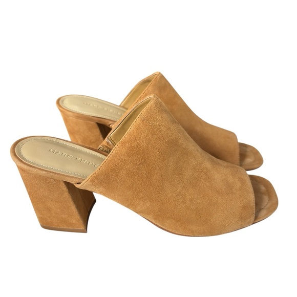 Marc Fisher Heels Slides Mules Open Toes Sandals Womens Size 8.5 Suede Leather - Picture 2 of 12